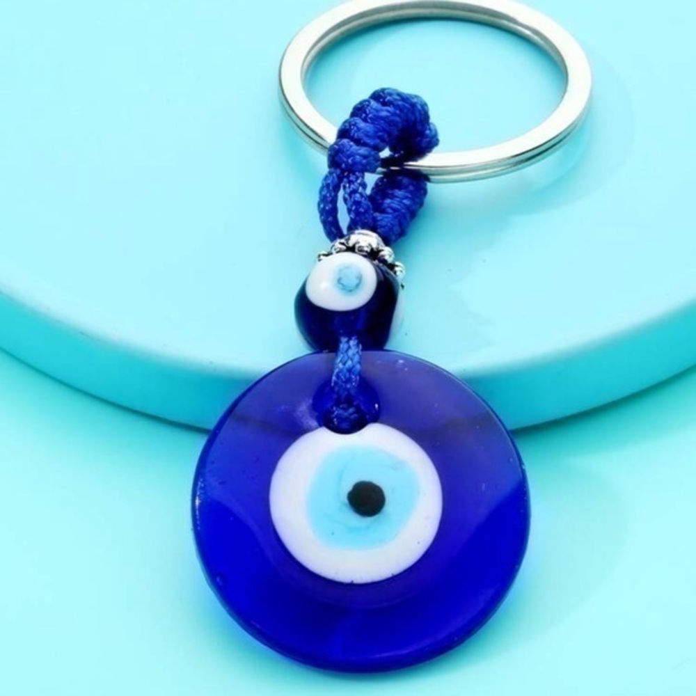 Boho Devil's Eye Glass Blue Keychain